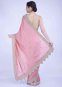 Rose Pink Silk Saree With Scalloped Border Online - Kalki Fashion