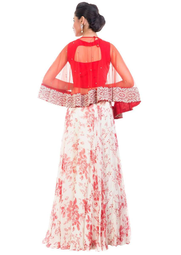 Rose Printed Skirt & Cape Set Online - Kalki Fashion