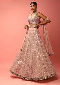 Rose Dust Lehenga Choli In Georgette With Sequins Embroidered Jaal And Mirror Border