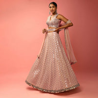 Rose Dust Lehenga Choli In Georgette With Sequins Embroidered Jaal And Mirror Border