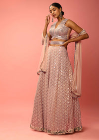 Rose Dust Lehenga Choli In Georgette With Sequins Embroidered Jaal And Mirror Border