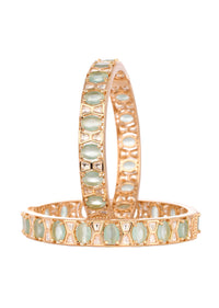Rose Gold And Mint Green Polki Bangles In Mix Metal