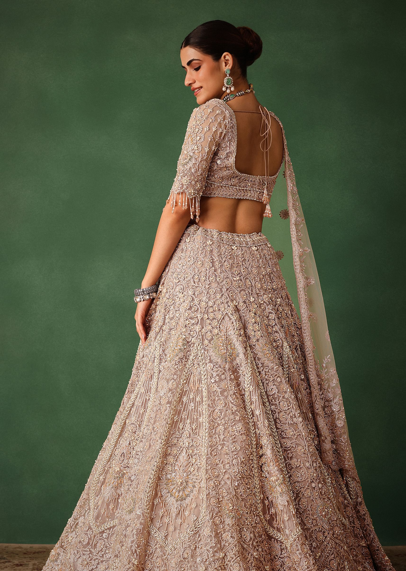 Rose Gold Hand Embroidered Lehenga Set With Dupatta