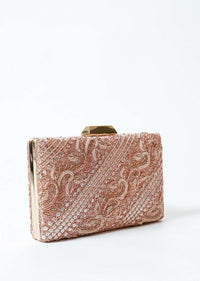 Rose Gold Metal Box Clutch With Hand Work On Both Sides Online - Kalki Fashion