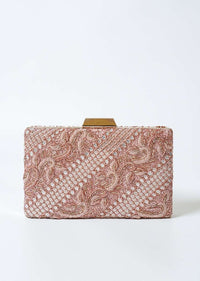 Rose Gold Metal Box Clutch With Hand Work On Both Sides Online - Kalki Fashion
