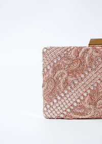 Rose Gold Metal Box Clutch With Hand Work On Both Sides Online - Kalki Fashion