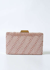 Rose Gold Metal Box Clutch With Hand Work On Both Sides Online - Kalki Fashion