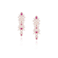 Rose Gold Plated Earrings Studded With Faux Diamonds And Ruby In An Elegant Design By Aster