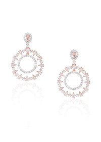 Rose Gold Pleated Earrings In Geometric Design With Faux Rose Cut Diamonds By Aster