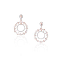 Rose Gold Pleated Earrings In Geometric Design With Faux Rose Cut Diamonds By Aster