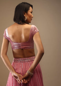 Rose Gold Velvet Blouse In Cap Sleeves With A Sweetheart Neckline Padded And A Back Hooks Closure