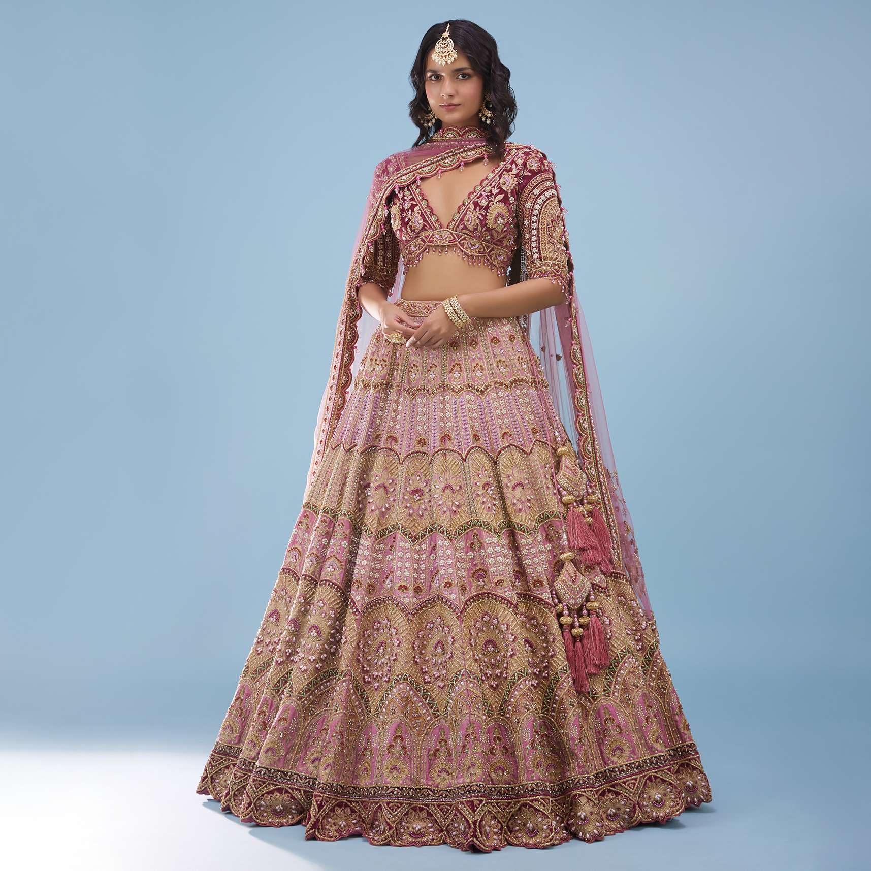 Rose Pink Junoesque Bridal Lehenga In Raw Silk With Heavy Embroidery - NOOR 2022