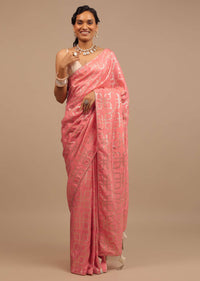 Rose Pink Saree In Dola Silk With Lurex Woven Geometric Jaal