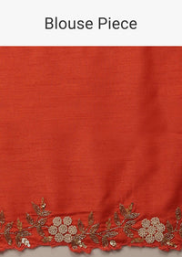 Rose Red Embroidered Saree In Organza With Vibrant Floral Print