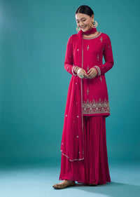 Hot Pink Chiffon Embroidered Sharara Set