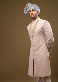 Onion Pink Lucknowi Sherwani Set With Zari And Stonework