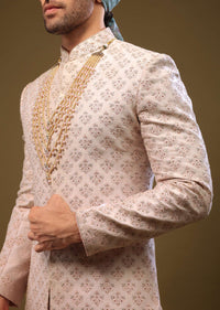 Onion Pink Lucknowi Sherwani Set With Zari And Stonework