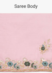 Rosewood pink cotton silk saree in hand embroidered butti and border only on Kalki