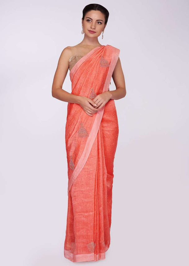 Rouge pink cotton saree in cut dana and moti butti