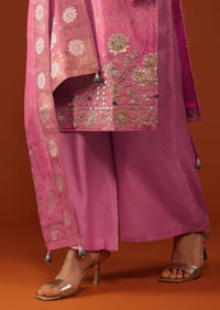 Rouge Pink Bandhani Printed Kurti And Palazzo Set