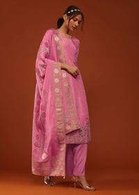 Rouge Pink Bandhani Printed Kurti And Palazzo Set