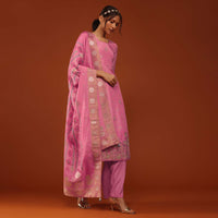 Rouge Pink Bandhani Printed Kurti And Palazzo Set