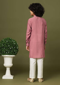 Rouge Pink Embroidered Kurta And Pant Set In Silk