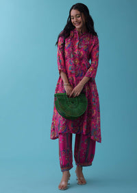 Rouge Pink Floral Printed Co-ord Set In Mul Cotton With Sequins Embroidery - RE By Kalki