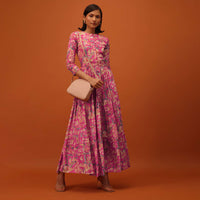 Rouge Pink Santoon Kurti With Floral Print And Belt