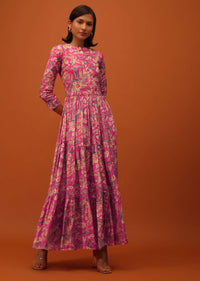 Rouge Pink Santoon Kurti With Floral Print And Belt