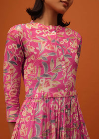 Rouge Pink Santoon Kurti With Floral Print And Belt