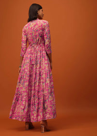 Rouge Pink Santoon Kurti With Floral Print And Belt