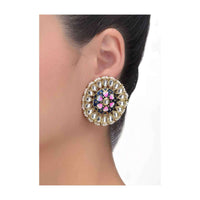 Round Floral Earrings With Kundan, Pearls And Mina Work Online - Kalki Fashion