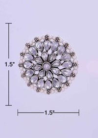 Round floral stud heavily detailed in crystal stones and white pearls only on Kalki