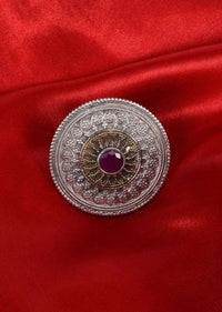 Round oxidized earring with pink bead at the center only on Kalki