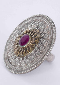 Round oxidized earring with pink bead at the center only on Kalki