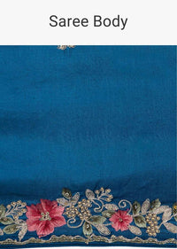 Royal blue dupion silk saree with embroidered butti and border only on Kalki