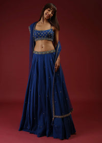Royal Blue Lehenga Choli In Raw Silk With Hand Embroidered Butti Design Using Mint Sequins And Cut Dana Work