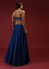 Royal Blue Lehenga Choli In Raw Silk With Hand Embroidered Butti Design Using Mint Sequins And Cut Dana Work
