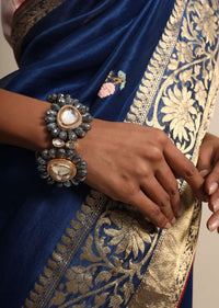 Royal Blue Organza Saree With Floral Embroidered Butti Online - Kalki Fashion