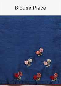 Royal Blue Organza Saree With Floral Embroidered Butti Online - Kalki Fashion