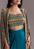 Royal Blue Printed Crop Top Skirt Set With Ajrakh Cape