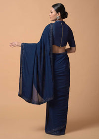 Royal Blue Saree In Chiffon With Scattered Moti Beads And Cut Dana Embellished Border Online - Kalki Fashion