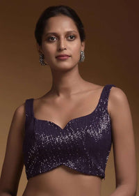 Royal Purple Crop Top Embellished In Sequins With Sweetheart Neckline