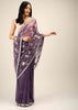 Royal Purple Saree In Organza With Moti, Resham And Cord Embroidered Floral Motifs On The Pallu