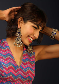 Royal Blue Glass Earrings With Ghunghroo