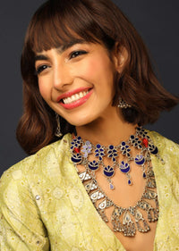 Royal Blue Glass Necklace With Ghunghroo