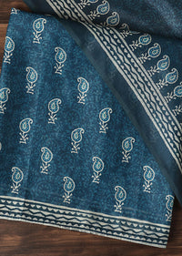 Indigo Printed Chanderi Unstitch Dress Material Set