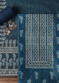 Indigo Printed Chanderi Unstitch Dress Material Set