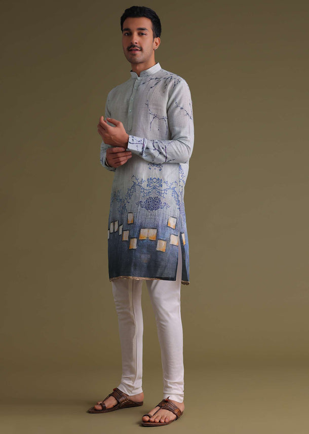 Royal Blue Printed Casual Kurta In Cotton Silk